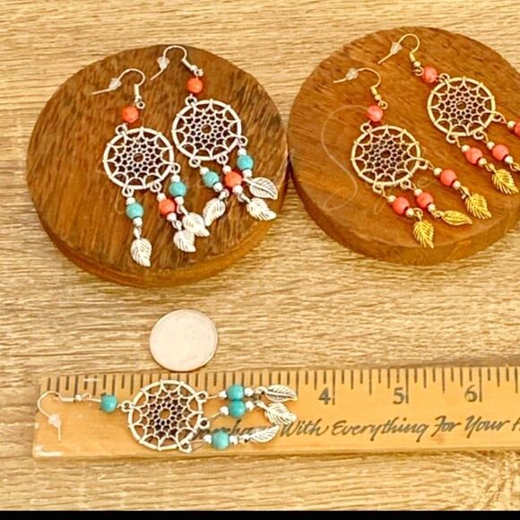 New Dreamcatcher Feather Beaded Dangling Earrings - Picture 3 of 3